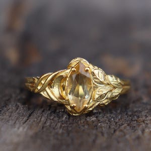 Tree Branch Natural Yellow Citrine 925 Silver Ring, Leaves Leaf Branch Ring, 925 Sterling Silver Leaves Ring,Handmade Statement Wedding Ring