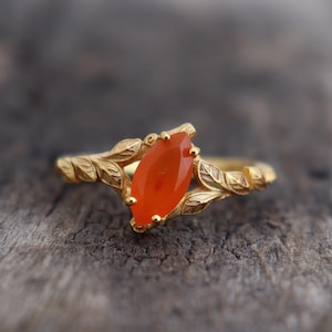 Marquise Cut Natural Carnelian Silver Ring, Nature Inspired Sterling Silver Rings, Statement Boho Ring, 925 Silver Birthday Gift For Her