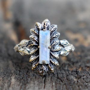 Vintage pierre de lune feuille branches bague feuille fleur bague en argent sterling 925, branches feuille brindille bague inspirée de la nature, bague de promesse, cadeau femme