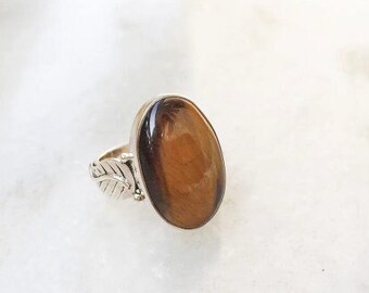 Genuine Tiger's Eye Ring Jewelry, Statement Women's Silver Ring, 925 Solid Sterling Silver Ring, Bohemian Tiger's Eye Gemstone Silver Ring