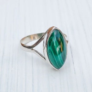 Natural Malachite Ring Solid 925 Sterling Silver Cut Band Ring  Malachite Marquise Beautiful Ring For Woman Jewelry Handmade Gift Ring