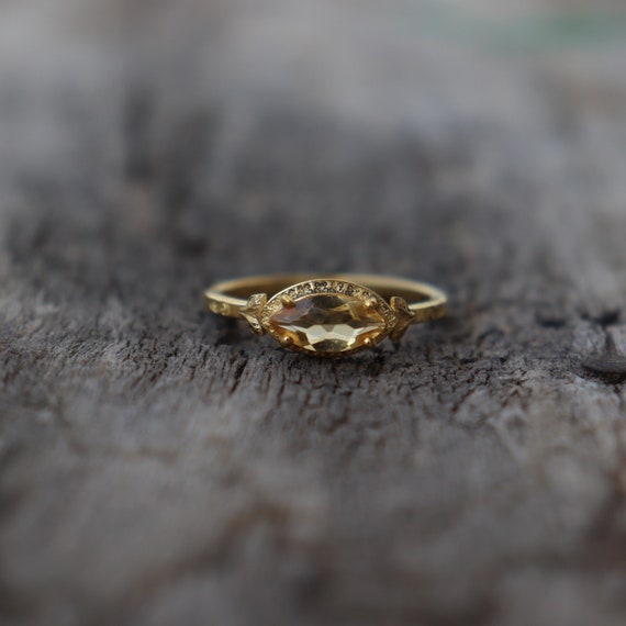 Genuine 14k Vermeil Citrine Ring ~ 925 Sterling Silver Wedding Anniversary Gift Ring For Women&#39;s ~ Handmade November Birthstone Dainty Ring