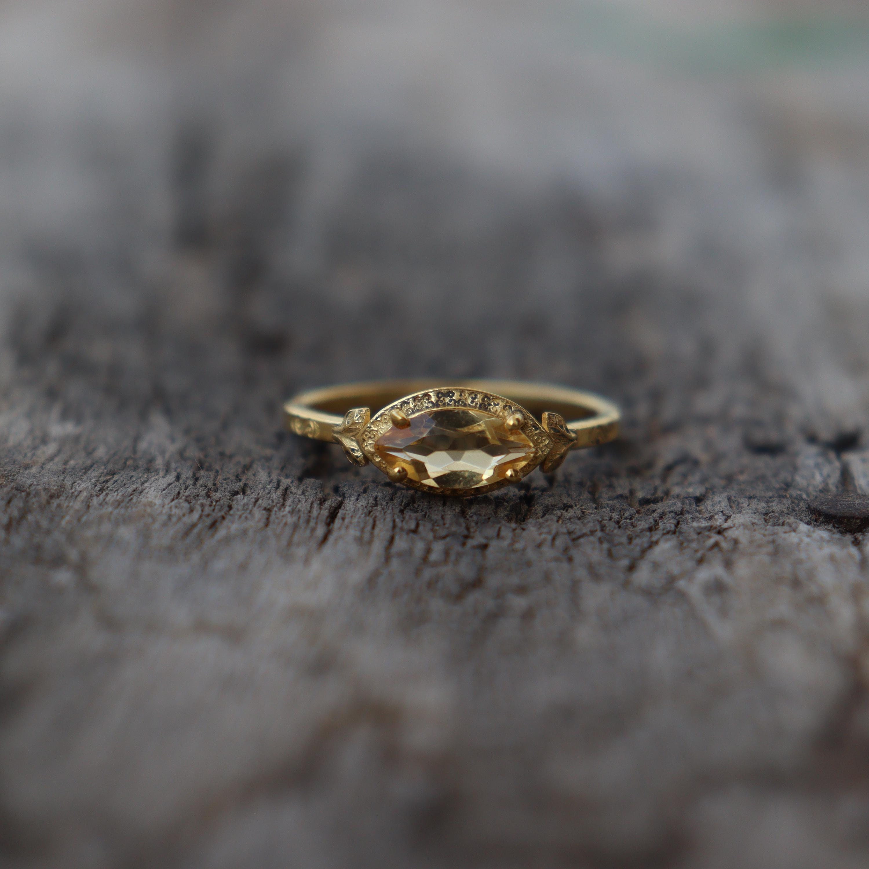 Genuine 14k Vermeil Citrine Ring ~ 925 Sterling Silver Wedding Anniversary Gift Ring For Women's ~ Handmade November Birthstone Dainty Ring