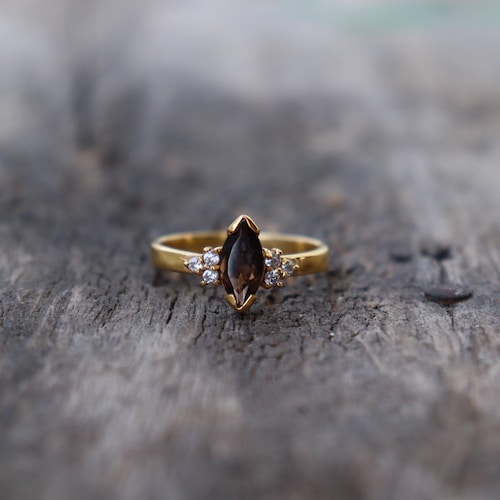 Bague en pierre précieuse de quartz fumé taille marquise, bague en argent sterling 925, bague cadeau d'anniversaire, bague femme, cadeau tendance minimaliste