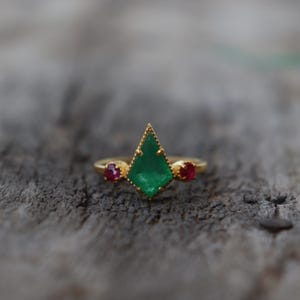 Natural Green Jade Pink Ruby Ring, Solitaire Ring, 18k Gold Plated Ring, Engagement Ring, Dainty Promise Ring, Designer Anniversary Ring