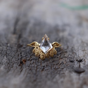 Anillo de cuarzo transparente con engaste de garras, forma de cometa, piedra preciosa, plata de ley 925, hecho a mano, regalo para ella, anillo de bodas, regalo de cumpleaños.