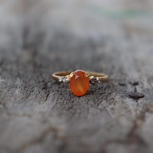 Genuine carnelian Ring, CZ Ring, Multi Gemstone Rings, Stacking Ring, 925 Sterling Silver, Birthday Gift, Engagement Ring, Ring For Her
