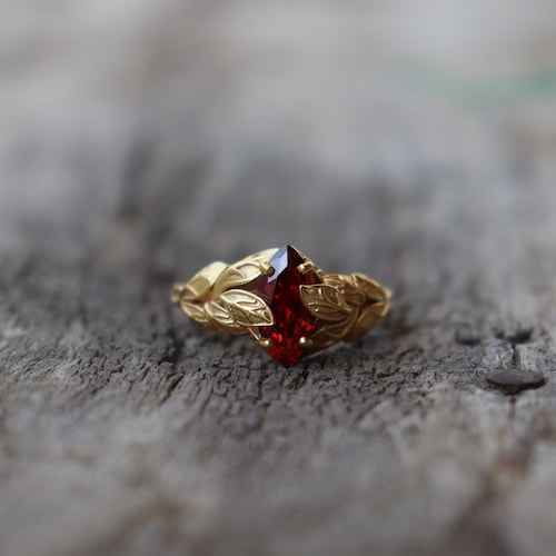 Marquise Garnet Gemstone Ring  ~ 925 Sterling Silver Marquise Nature Ring ~ 14k Gold Plated Garnet Dainty Ring For Women's ~ Engagement Gift
