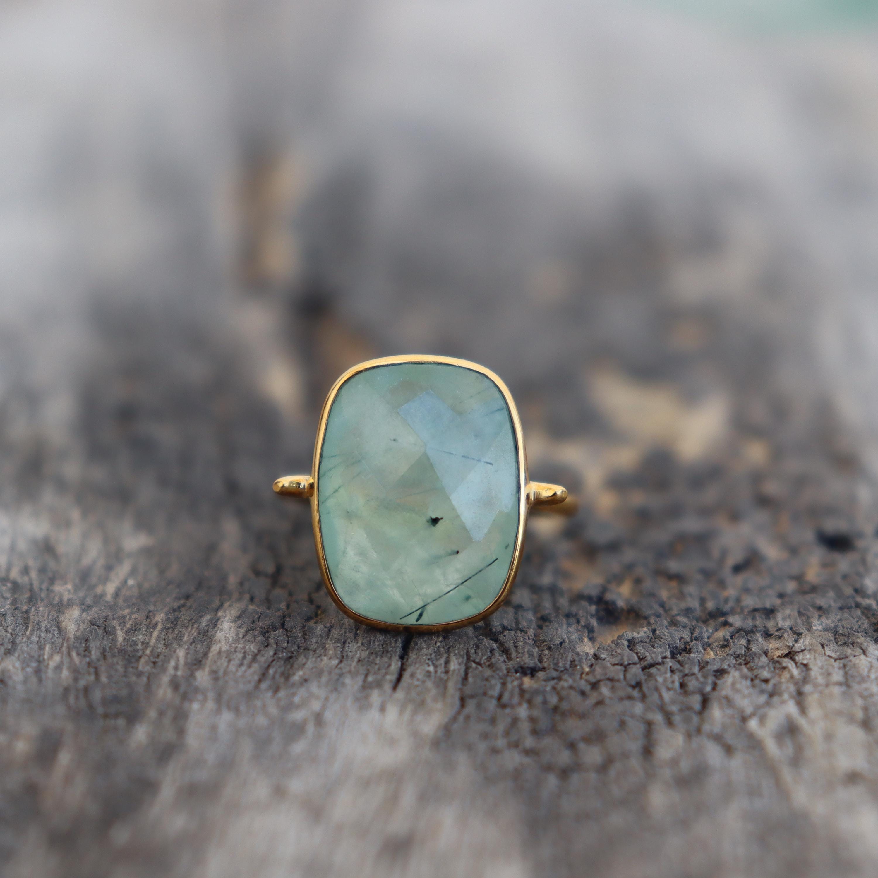 Natural Prehnite Ring, Handmade, Sterling Silver Ring, Cocktail Ring, Prehnite Jewelry, 14K Gold Filled Ring, 925 Sterling Silver Ring