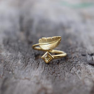 Natural Citrine Ring, 925 Sterling Silver Ring, Square Cut Band Ring, Engagement Ring, Anniversary Gift For Her, 18k Gold Plated Jewelry