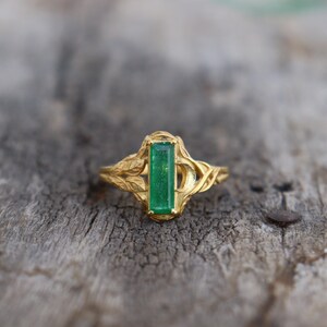 Green Jade Half Moon Celestial Ring, 18k Gold Plated Ring, Engagement Ring, Dainty Promise Ring, Nature Leaves Branch Ring, Gift For Her