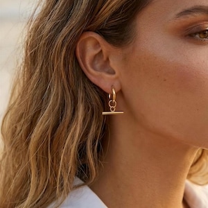 Chunky Gold Tbar Hoop Earrings: Waterproof, Hypoallergenic - Stainless Steel