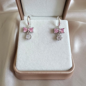Pink Bow Crystal Necklace & Earrings Set | Sterling silver | Bridesmaid Bridal Gift Jewellery