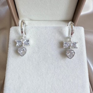 Crystal Bow & heart Huggie hoop Earrings Set |  silver plated | Bridesmaid Bridal Gift Jewellery