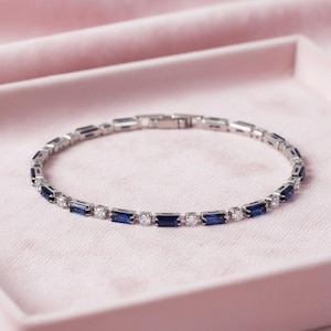 Silver Plated Tennis Bracelet: Dark Navy Blue Cubic Zirconia