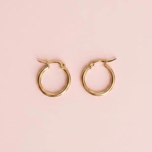 Gold Huggie Hoops, Waterproof Stainless Steel | 1.8Cm Diameter | Secure Hinged Fastening