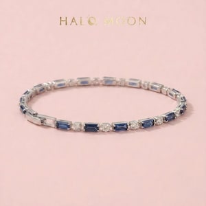 Tennis Bracelet, Navy Baguette Cz | Platinum-Plated | 18Cm, Box Clasp, Nickel-Free, Stacking Style