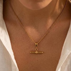 Waterproof Necklace, Gold T-Bar Pendant | Stainless Steel | 40Cm 5Cm Extender, Tarnish Resistant