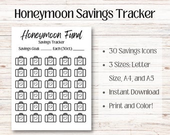 Fondo de luna de miel / Rastreador de ahorros de luna de miel / Ahorros de luna de miel imprimibles / Desafío de ahorros de luna de miel / Planificador de luna de miel imprimible PDF