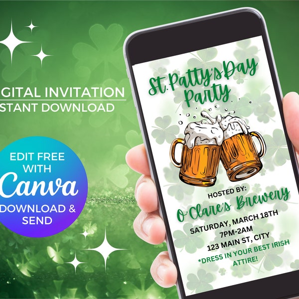 St. Patrick's Day Party Invitation |  St. Patty's Day Digital Invite | Party Editable Template | St. Patty's Day Editable Video Invitation