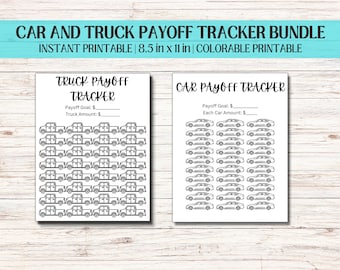 Paquete imprimible de Car and Truck Payoff Tracker / Desafío de pago de vehículos / Objetivo libre de deudas