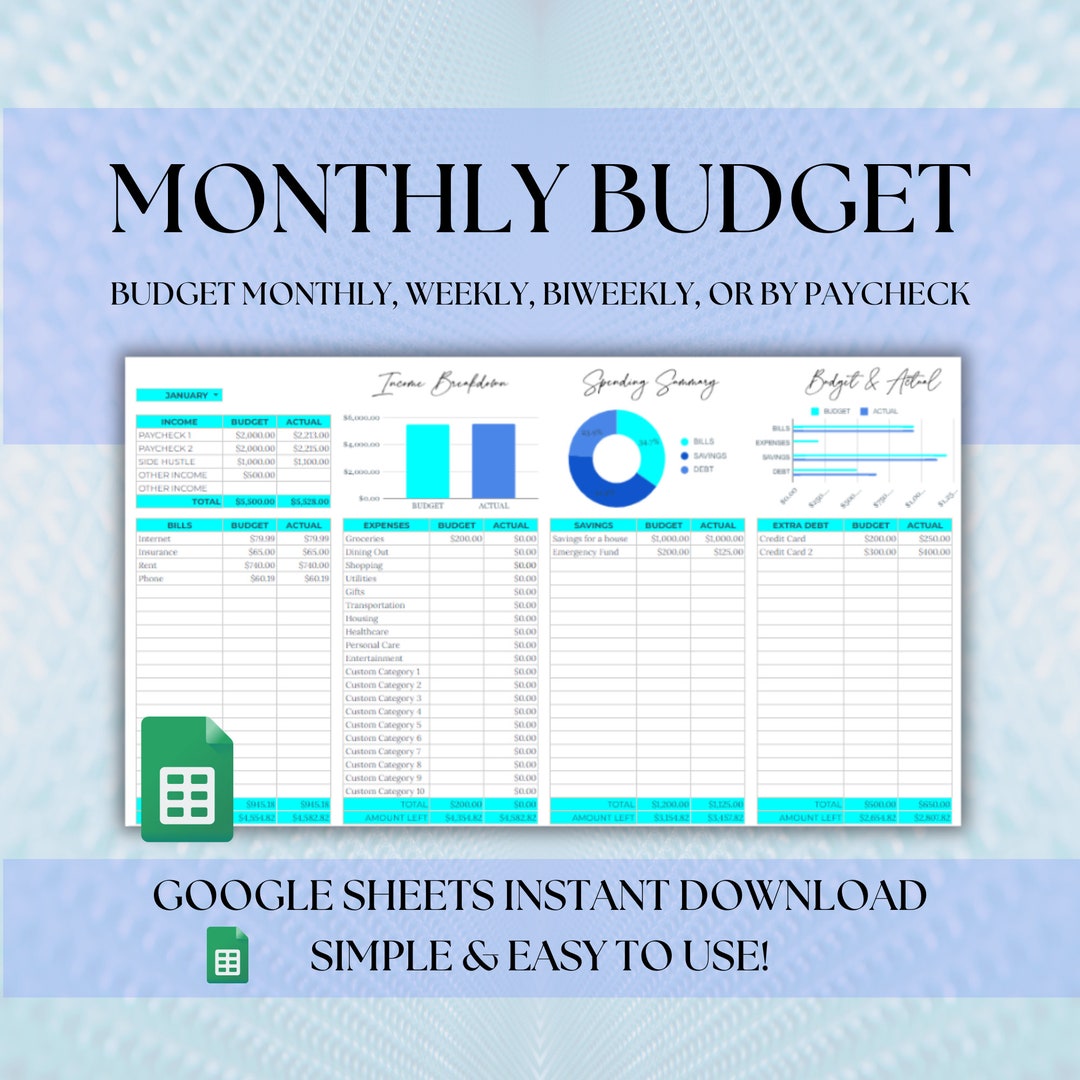 Monthly Budget Spreadsheet, Google Sheets Budget, Budget Spreadsheet ...
