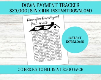 Desafío de ahorro para el pago inicial de la vivienda de 25K / Rastreador de depósitos de la vivienda / Fondo de ahorro imprimible / Ahorro para la compra de una vivienda / Descarga instantánea