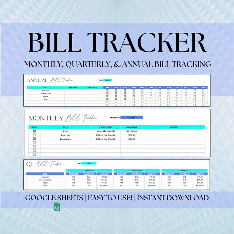 Bill Tracker Payment Organizer, Google Sheets Bill Tracker, Payment ...