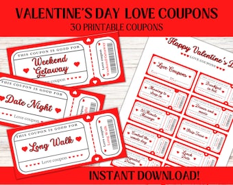 Cupones de Amor / Cupones del Día de San Valentín para Ella / Regalo del Día de San Valentín / Cupones de Amor Imprimibles para Pareja / Vale de Regalo de San Valentín / Regalo