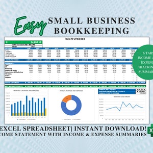 Small Business Bookkeeping Spreadsheet | Profit and Loss Template | Income and Expense Tracker | Excel Accounting Template | Finance Tracker