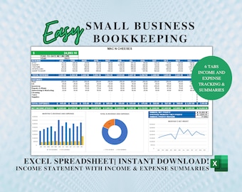 Hoja de cálculo de contabilidad de pequeñas empresas / Plantilla de pérdidas y ganancias / Rastreador de ingresos y gastos / Plantilla de contabilidad de Excel / Rastreador de finanzas