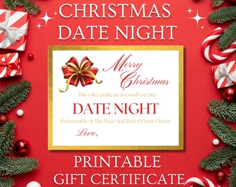 Certificado de regalo de Navidad imprimible / Regalo de cita nocturna / Boleto de fecha
