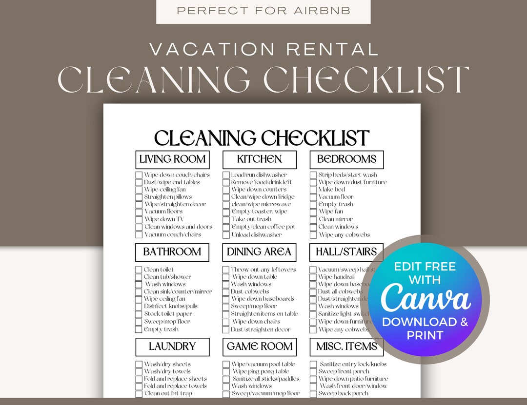 Airbnb Cleaning Checklist Airbnb Cleaners Airbnb Cleaning List Airbnb
