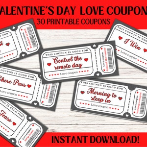Liebe Gutscheine | Valentinstag Gutscheine für Ihn | Valentinstag Geschenk | Druckbare Liebescoupons für Sie | Valentins-Geschenkgutschein