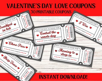 Cupones de Amor / Cupones del Día de San Valentín para Él / Regalo del Día de San Valentín / Cupones de Amor Imprimibles para Ella / Vale de Regalo de San Valentín