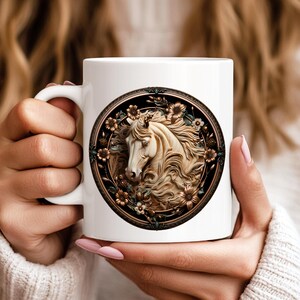 Horse Frame Coffee Mug 11oz Ceramic Equestrian Coffee Cup Horse Lover Gifts Country Life Mug For Horse Mom 3D Ornate Horse Frame Cup