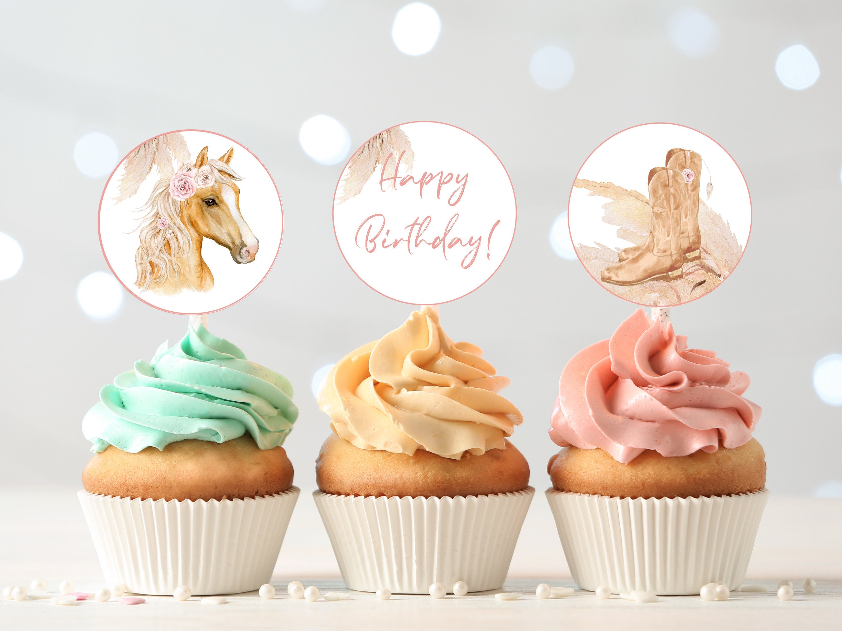 Horse Birthday Cupcake Topper Printable Cowgirl Party Cupcake Etsy