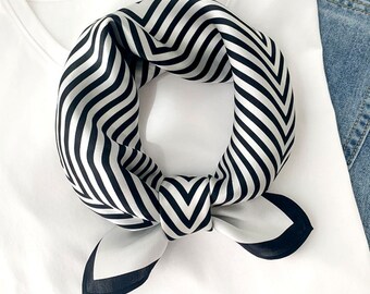 100% mulberry Silk Scarf/Silk head scarf/Silk hair scarf/Silk neck scarf/Mother's Day Gifts/Bag Accessory/Gift for her/Black white Stripes