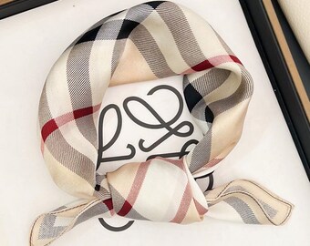 100% mulberry Silk Scarf/Silk head scarf/Silk hair scarf/Silk neck scarf/Mother's Day Gifts/Bag Accessory/Gift for her/Simple Plaid