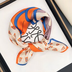 100% mulberry Silk Scarf/Silk head scarf/Silk hair scarf/Silk neck scarf/Mother's Day Gifts/Bag Accessory/Gift for her/Orange horse print