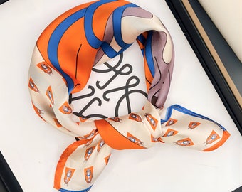 100% mulberry Silk Scarf/Silk head scarf/Silk hair scarf/Silk neck scarf/Mother's Day Gifts/Bag Accessory/Gift for her/Orange horse print