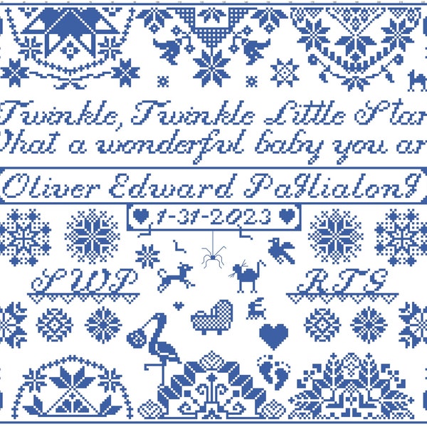 Baby Welcome Sampler, Christian, Baby Quaker Sampler, Cross Stitch, XStitch, Love Baby