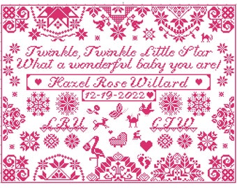 Baby Welcome Cross Stitch Pattern, Quaker Sampler (PDF Pattern)