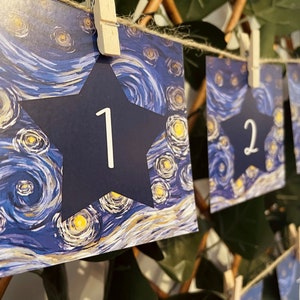 Calendário do Advento | Download digital | Noite estrelada | Van Gogh | Estrela de Natal | Imprimível | Imprima em casa | Contagem regressiva diária | Tamanho normal