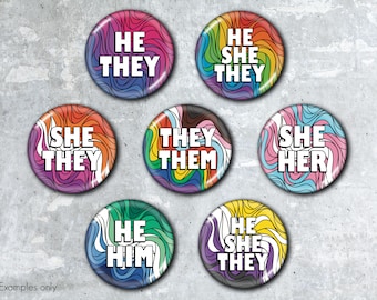 Insignes de pronom | Téléchargement numérique | Drapeaux de la fierté | Modèles de badges 35 mm et 57 mm