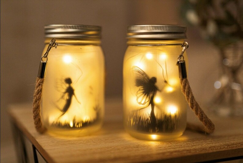 Solar Powered Fairy Light up Jar Fairy in a Jar Outdoor Etsy