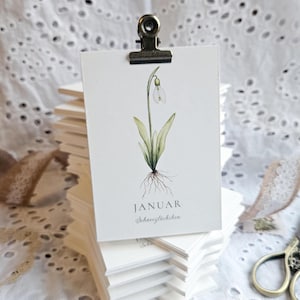 Dekorative Florale Monatskarten im 12er Set | mit Aquarellmotiven auf Naturpapier| Handgemacht | Geschenk