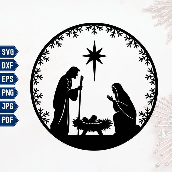 Nativity Scene SVG, Celestial Nativity Silhouette, Divine Manger Digital Design, Printable Christmas Scene Holy Night Art Instant Download