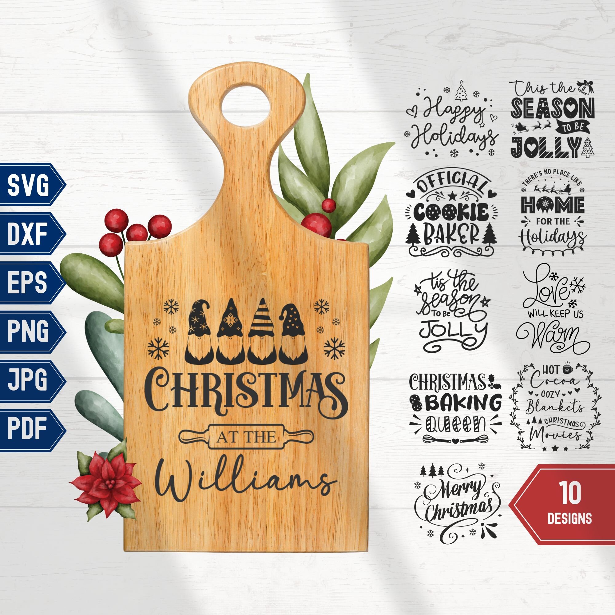 Cutting Board SVG Bundle, Christmas Charcuterie Board, Chopping Serving