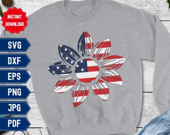 American Flag Sunflower SVG, 4th of July svg, Patriotic svg, Summer shirt svg, Wildflower svg, Cut Files Cricut Silhouette, Digital Download